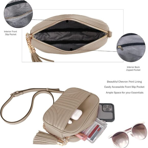 Quilted Crossbody Bags for Women - Stylish Camera Bag with Tassel - Lightweight - Picture 3 of 7